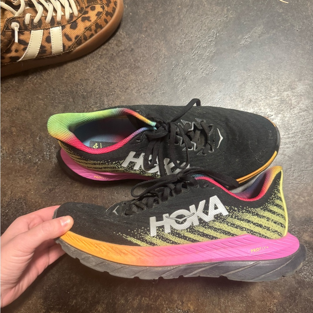 Hoka Black Shoes with Neon Accents